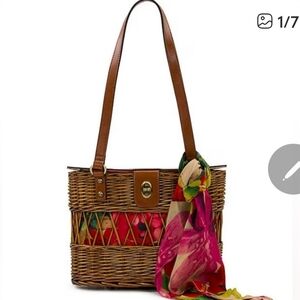 Patricia Nash Kalamaria Floral Scarf Woven Tote Bag Satchel